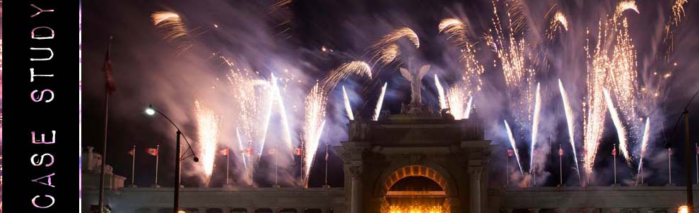 Danger Boy recently had the honor of creating a custom high-elevation pyrotechnic show for the opening night of the Canadian National Exhibition in Toronto. This show was an extra special event for us as we were given special permission to fire our pyro off the historic Toronto landmark, the Princes' Gates.